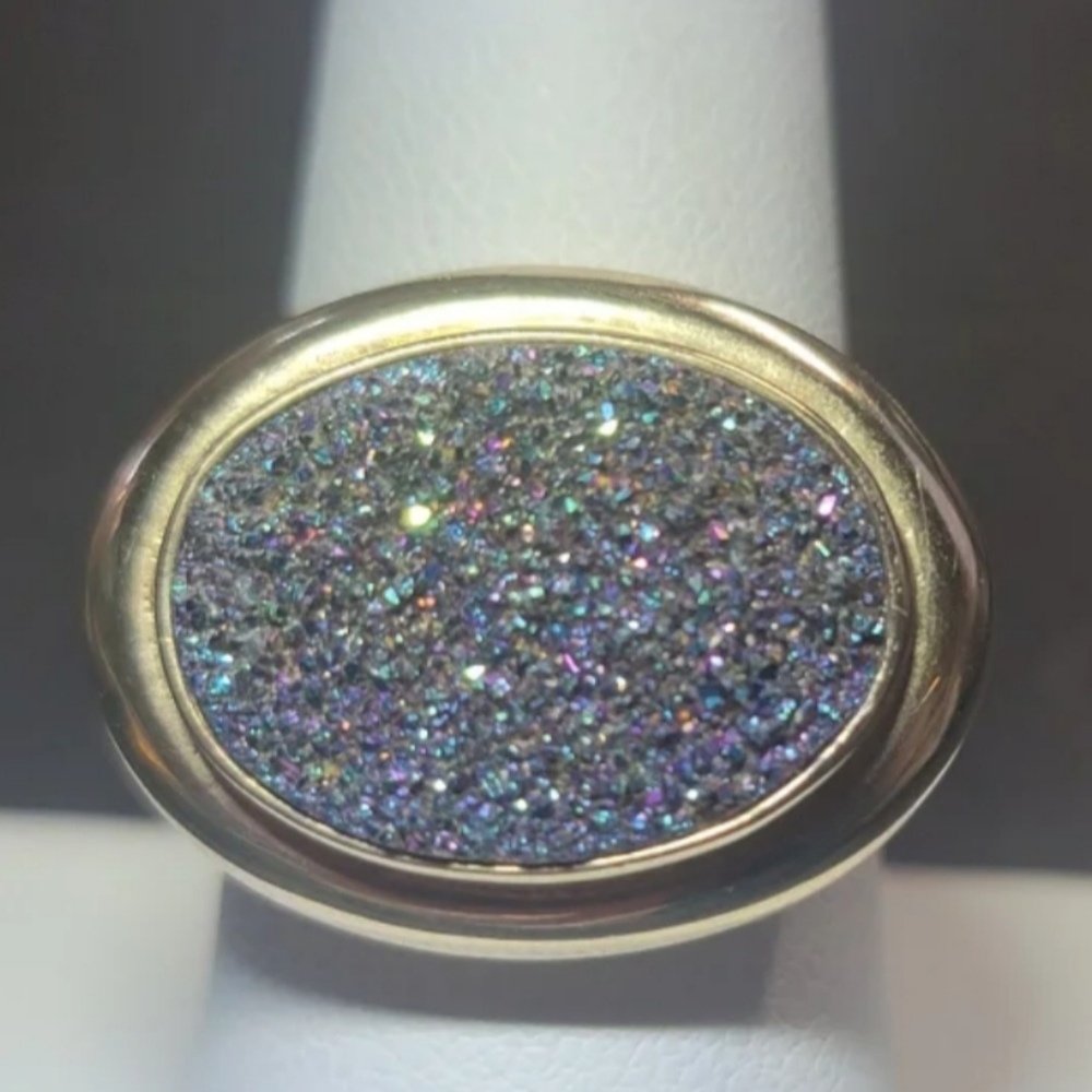 R400  Rainbow Drusy Quartz Ring